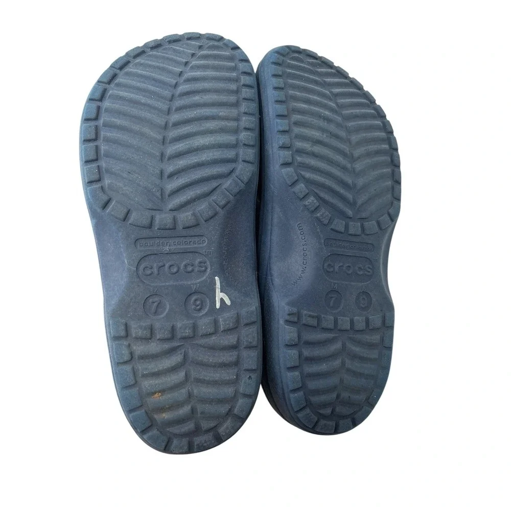 Crocs Islander Pitcrew Womens Size 9 Boat Shoes Navy Blue White Leather Lined